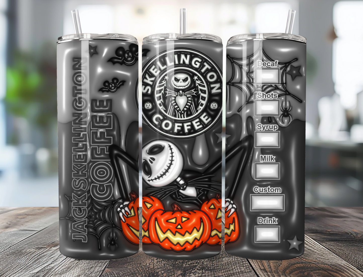 3D Pumpkin Skiellington Coffee Tumbler