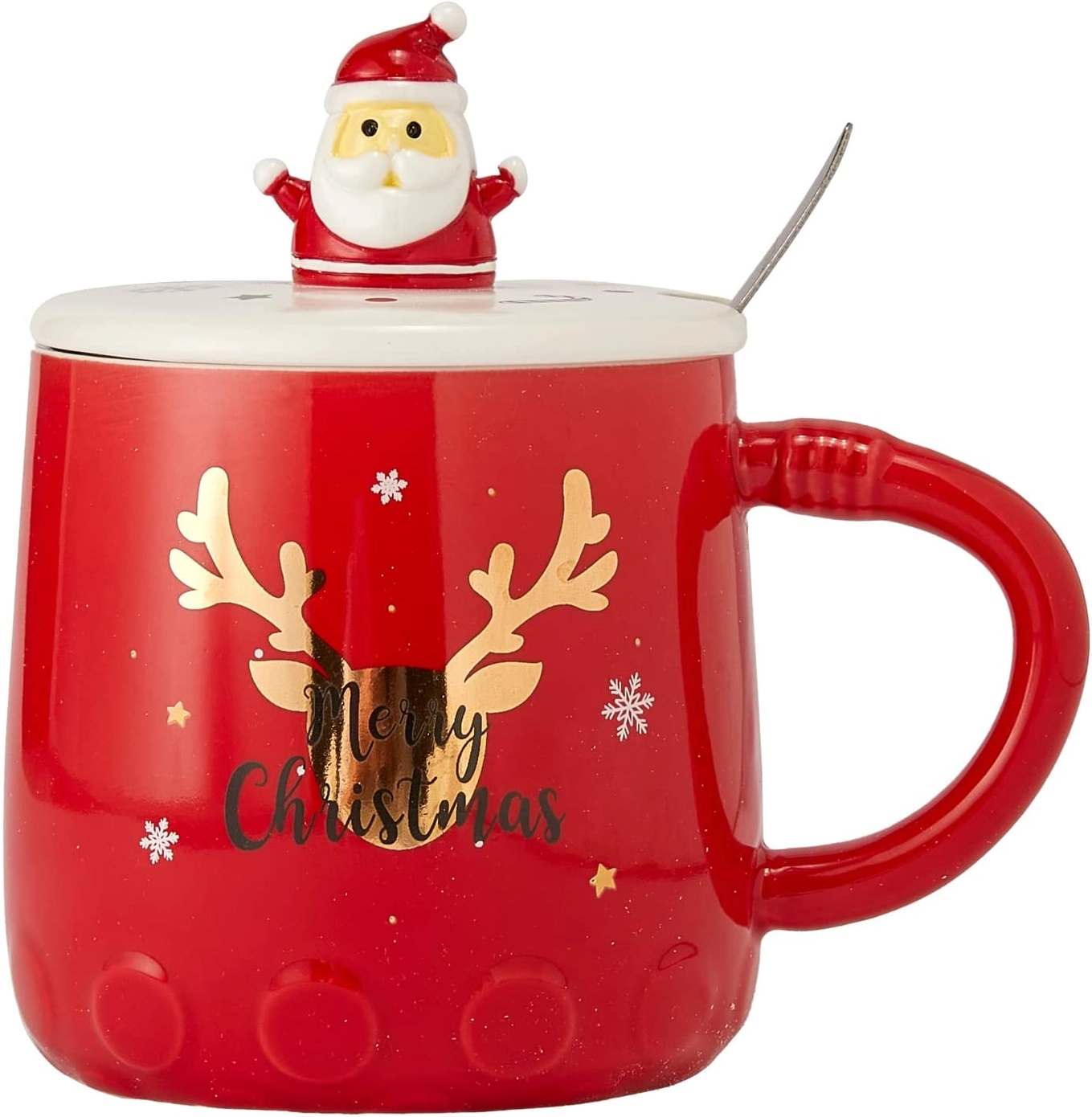 Holiday Red Mug with Santa Klaus Figure