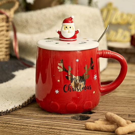 Holiday Red Mug with Santa Klaus Figure