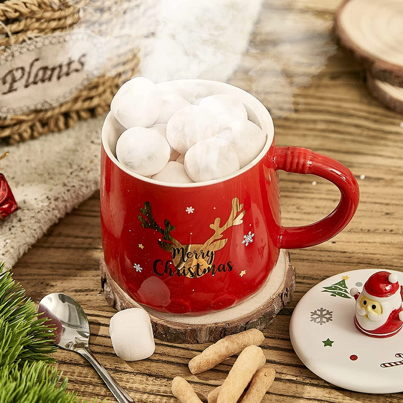 Holiday Red Mug with Santa Klaus Figure