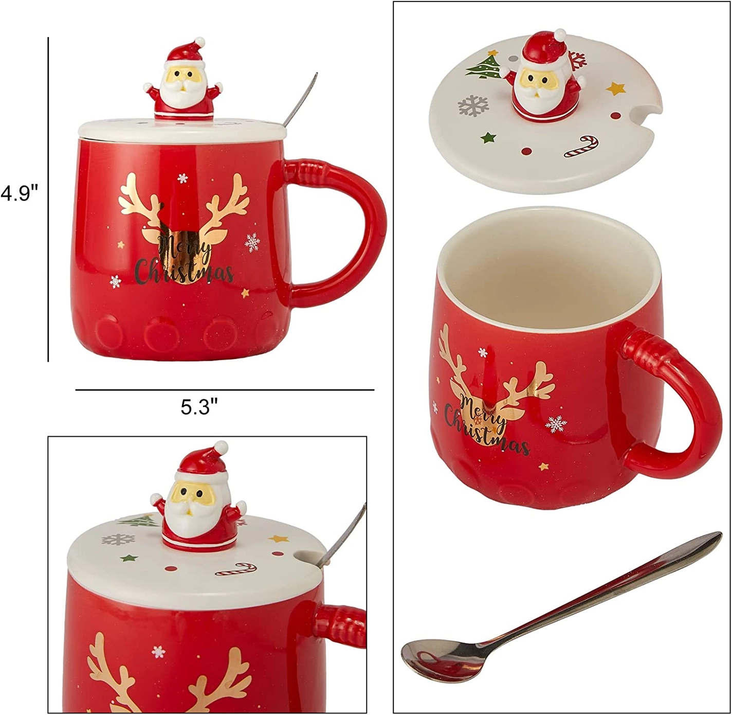 Holiday Red Mug with Santa Klaus Figure