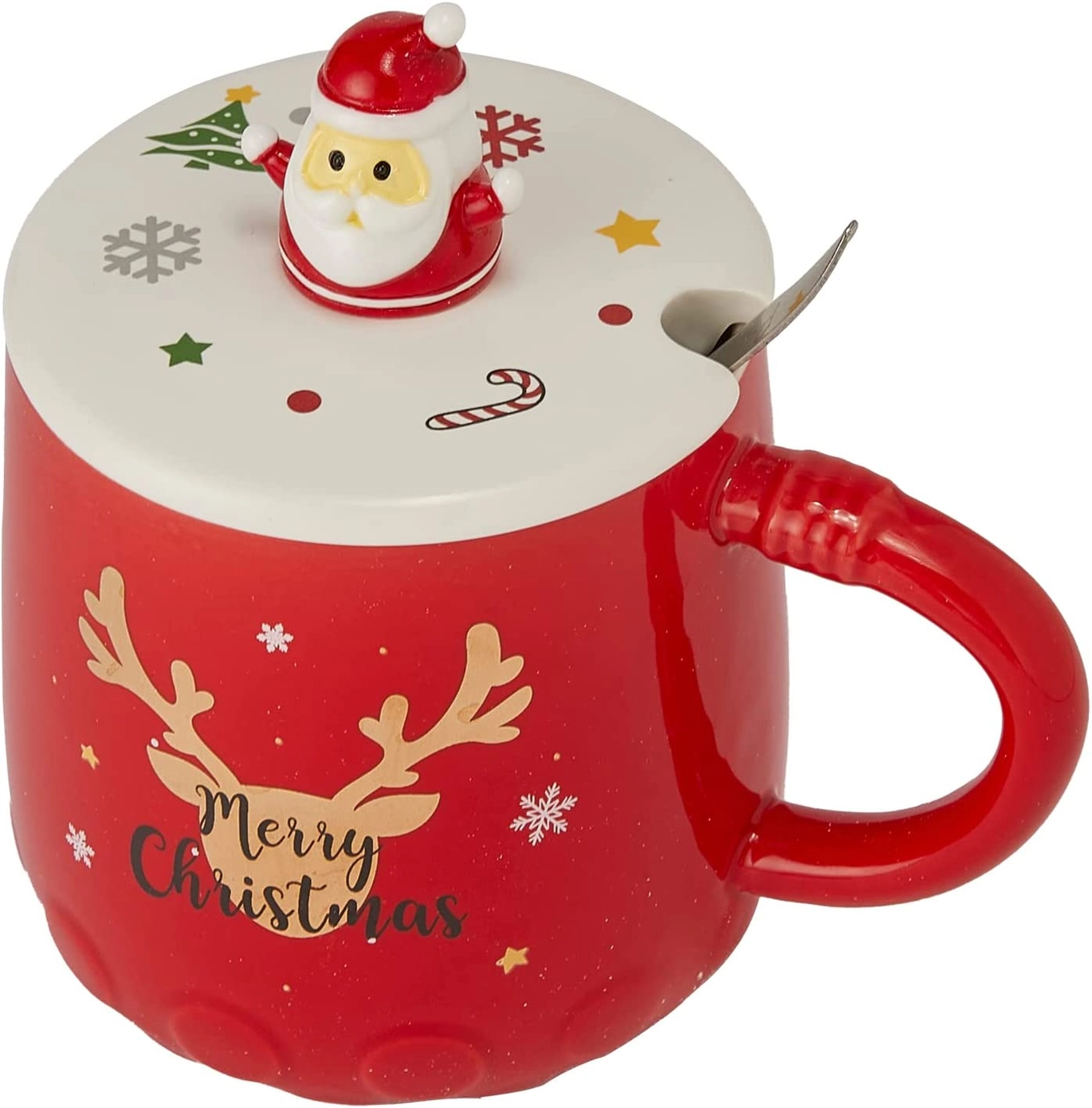 Holiday Red Mug with Santa Klaus Figure