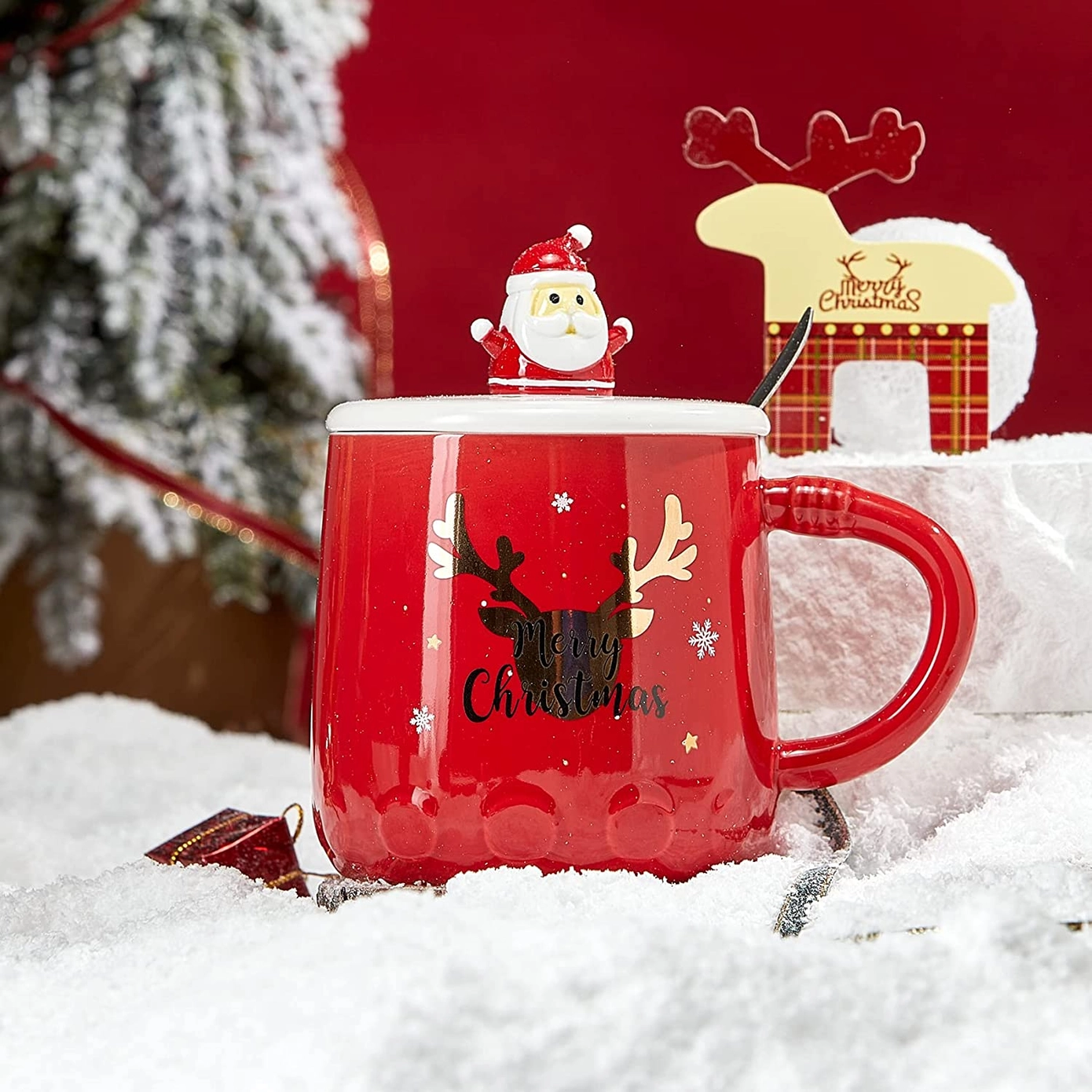 Holiday Red Mug with Santa Klaus Figure