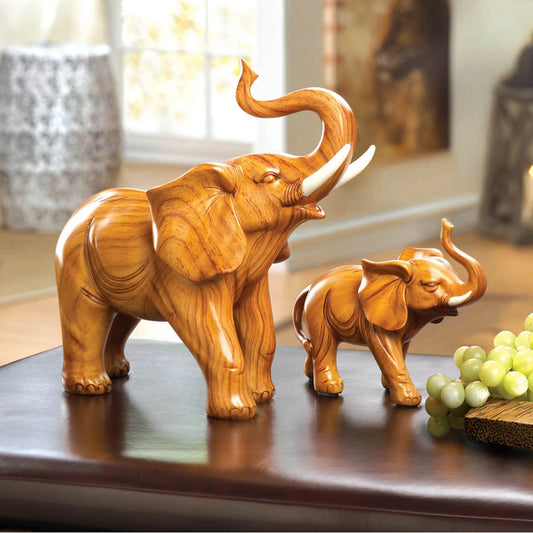 Lucky Baby Elephant Wood Figurine