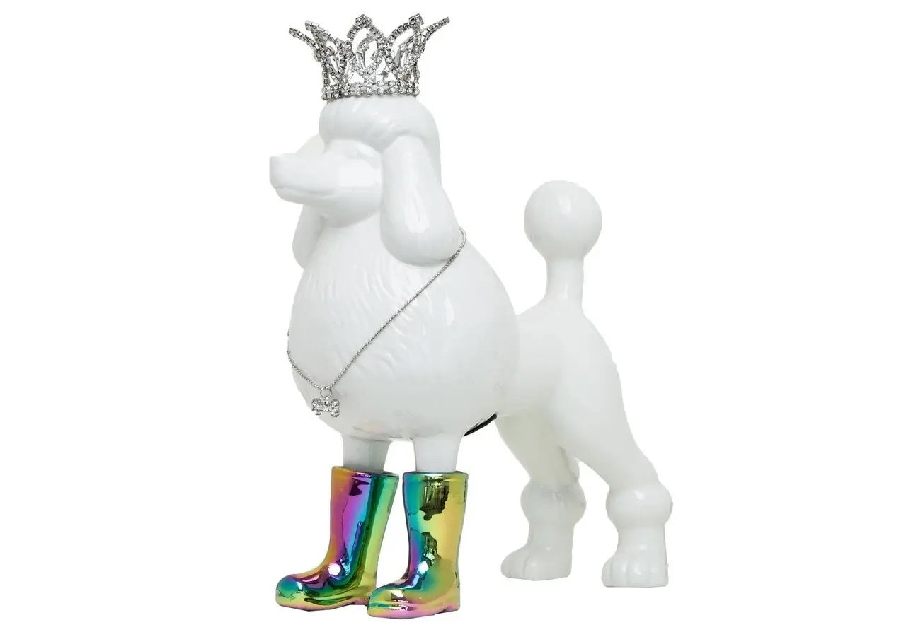 Poodle With Rainbow Rain Boots and Crown Money Bank