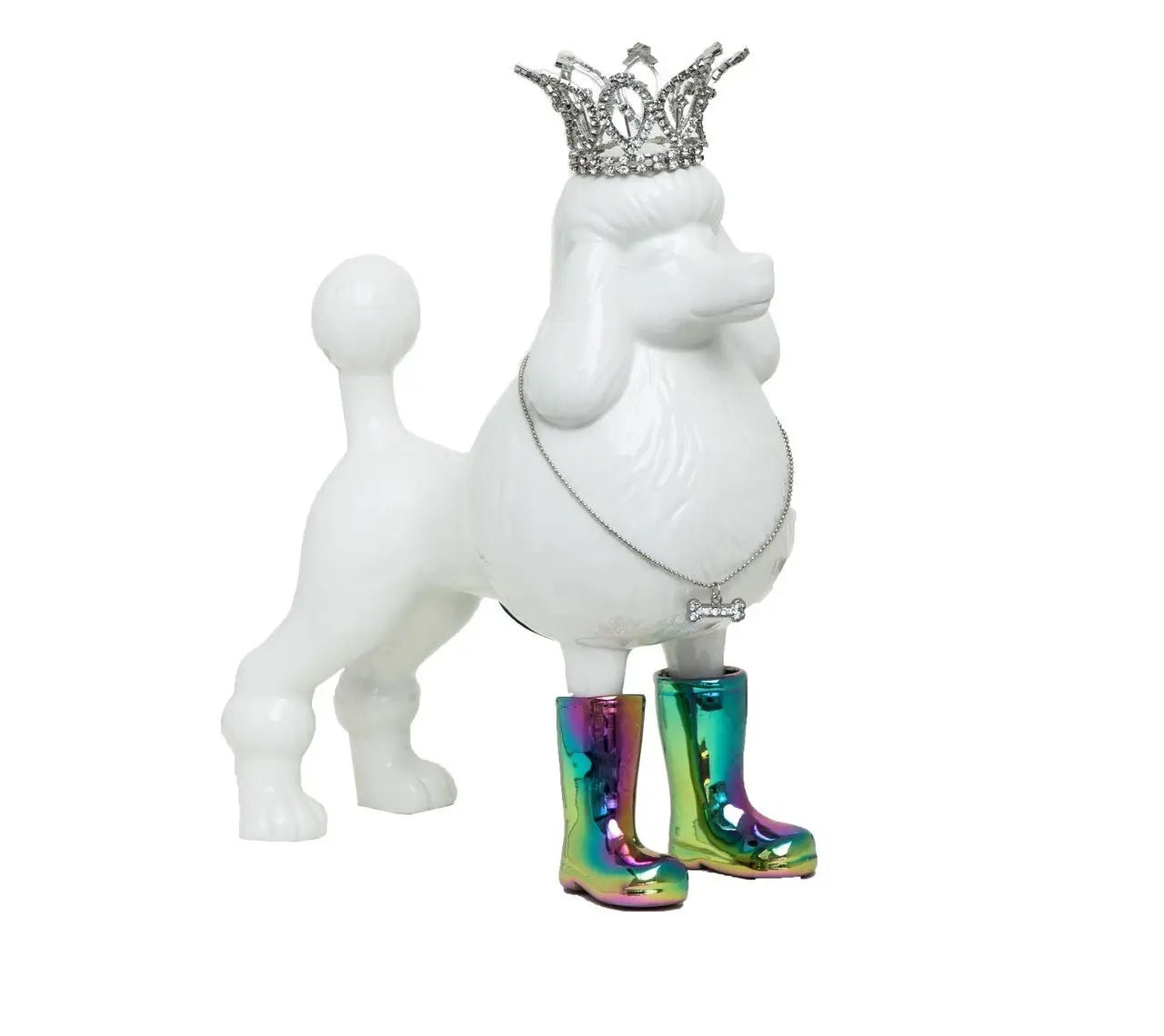 Poodle With Rainbow Rain Boots and Crown Money Bank