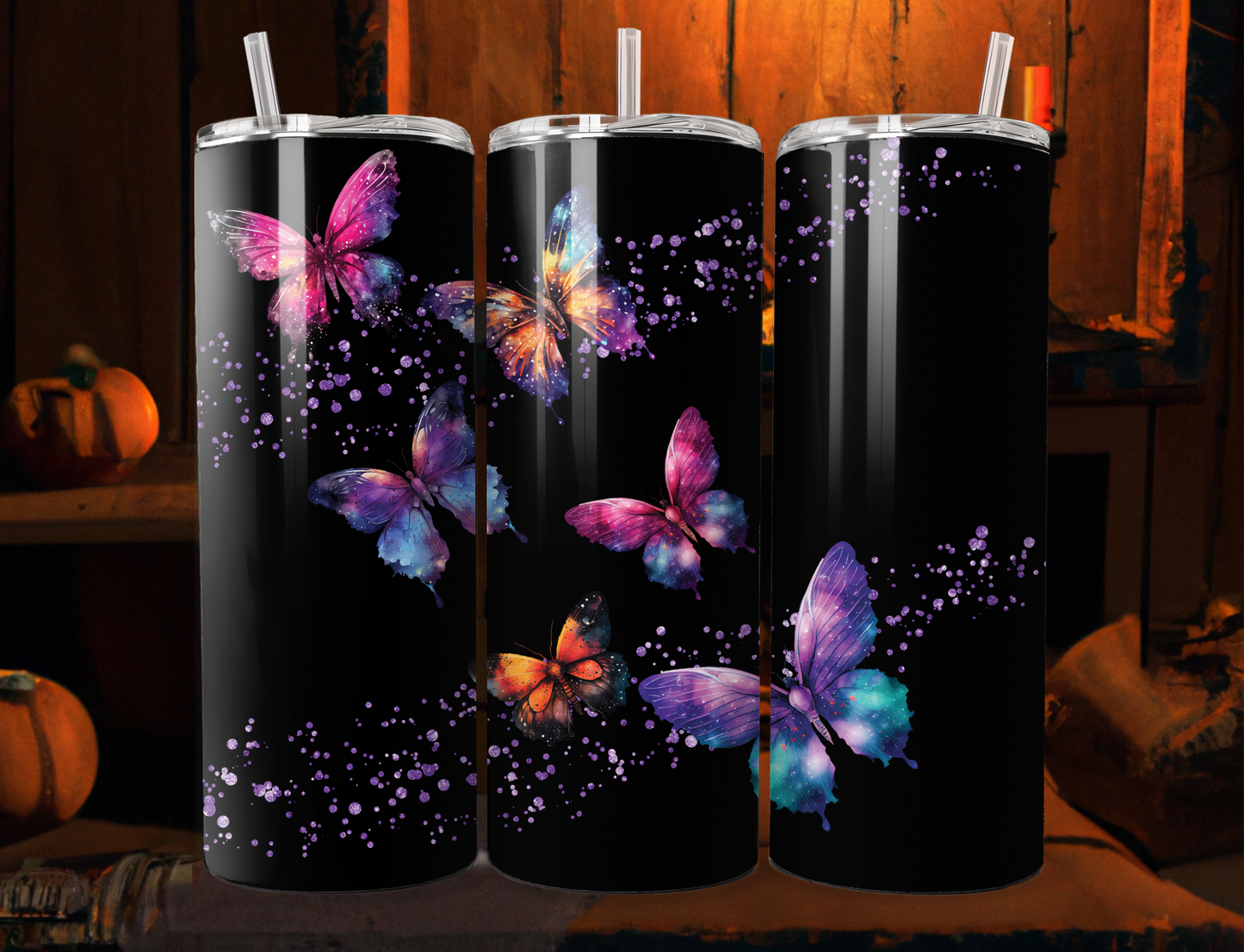 Neon Butterflies Tumbler