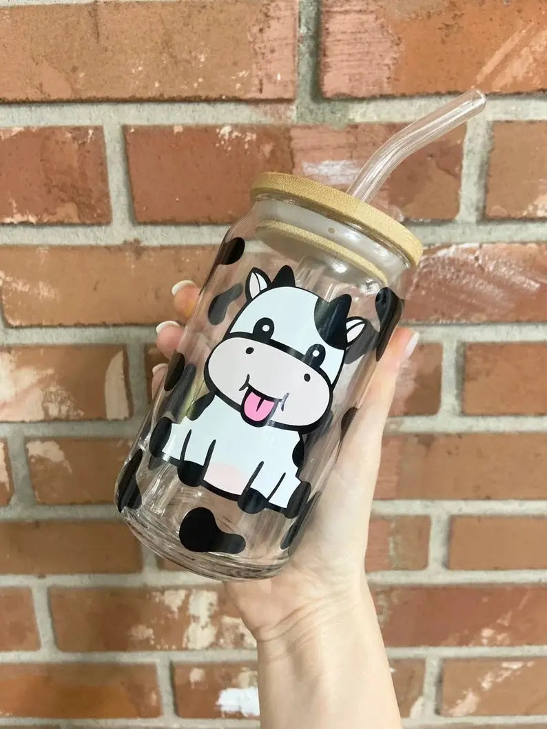 Cow Iced Coffee Glass