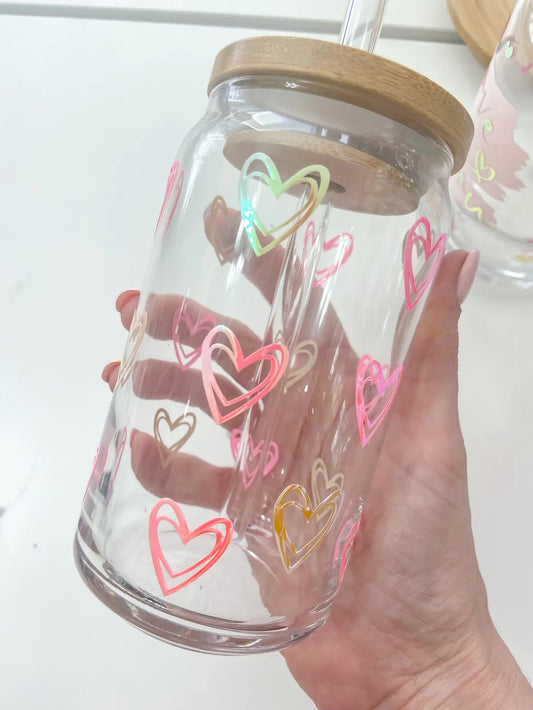 Heart Printed Iced Coffee Glass